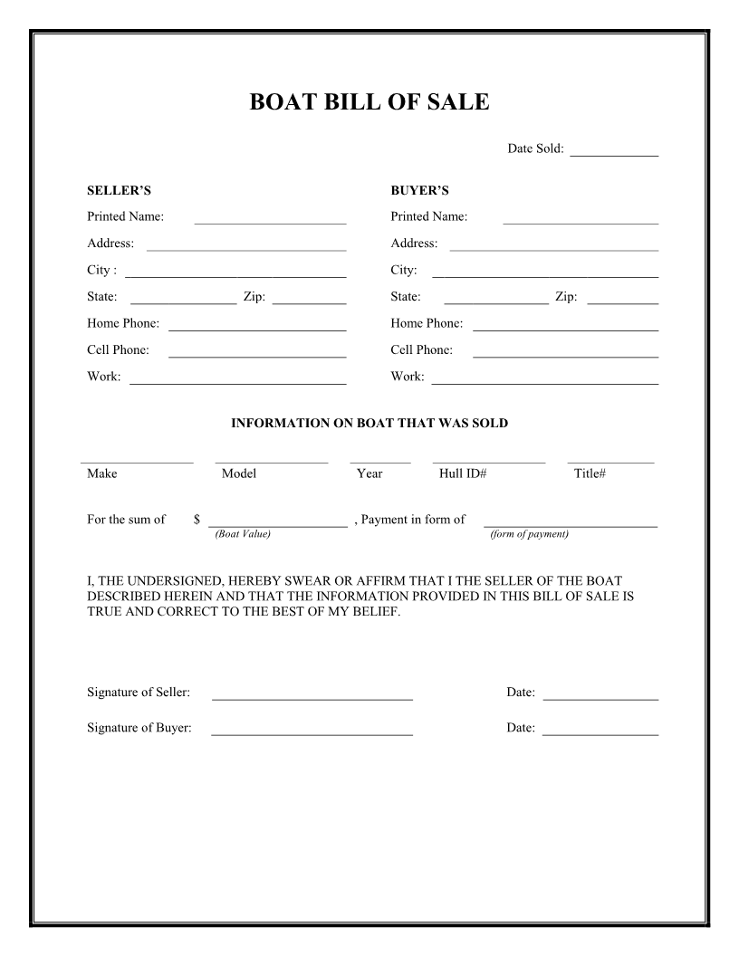 Boat Bill of Sale Form