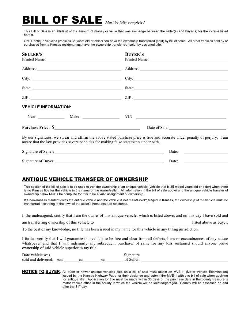 free-kansas-vehicle-bill-of-sale-form-download-pdf-word