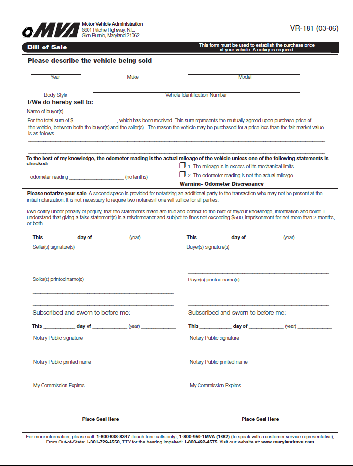 free-maryland-motor-vehicle-bill-of-sale-form-download-pdf-word