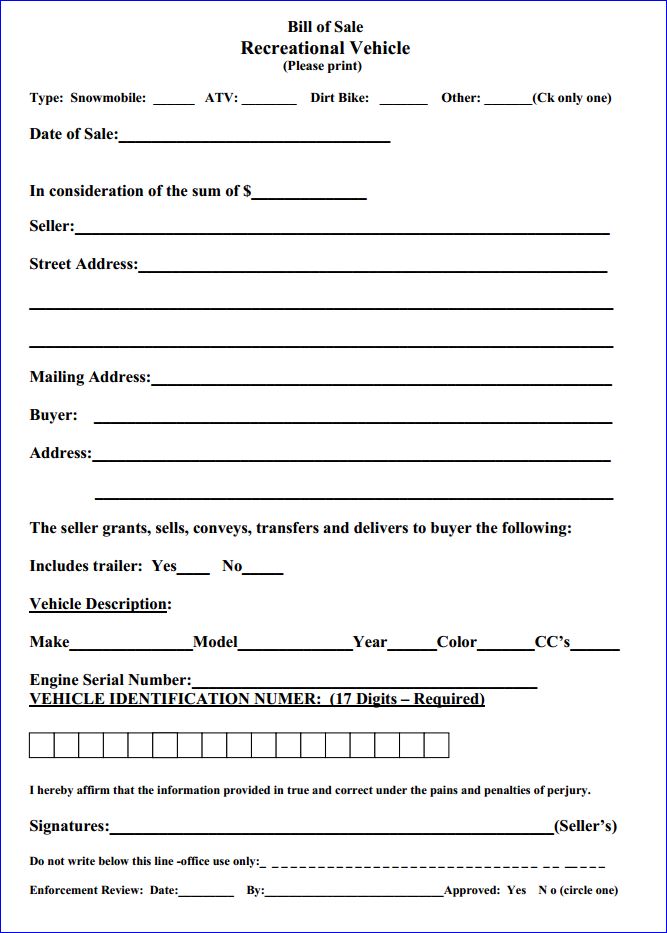 of sale form a bill for
