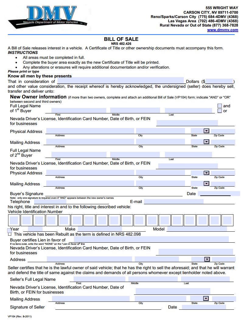 nevada bill of sale motorcycle