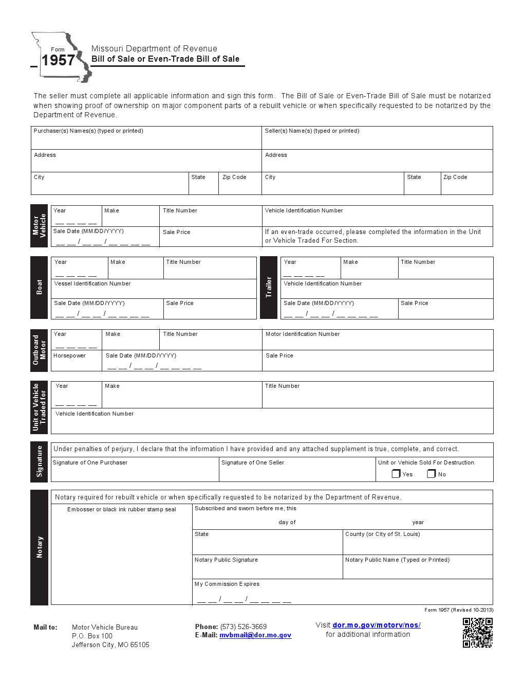 Free Missouri Vehicle Bill of Sale Form Download PDF Word