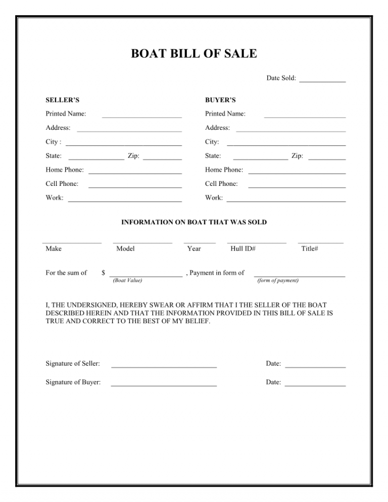 Texas Boat Bill Of Sale Form Printable