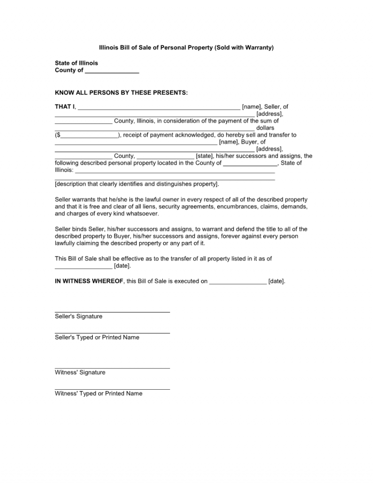 Free Illinois Bill of Sale Forms - Download PDF | Word