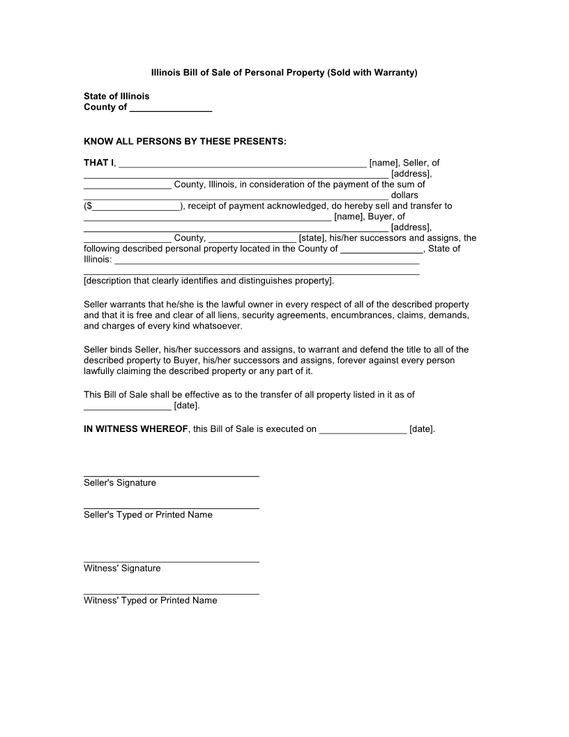 form for illinois bill of particulars