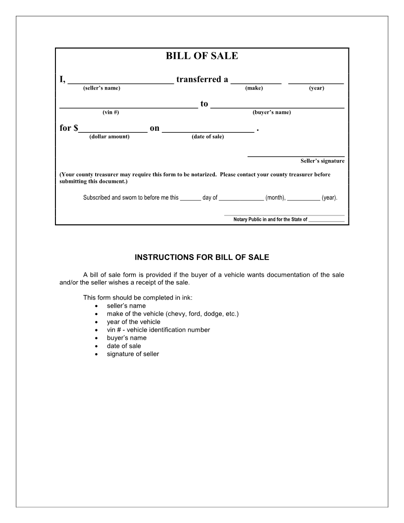 notarized bill of sale for car