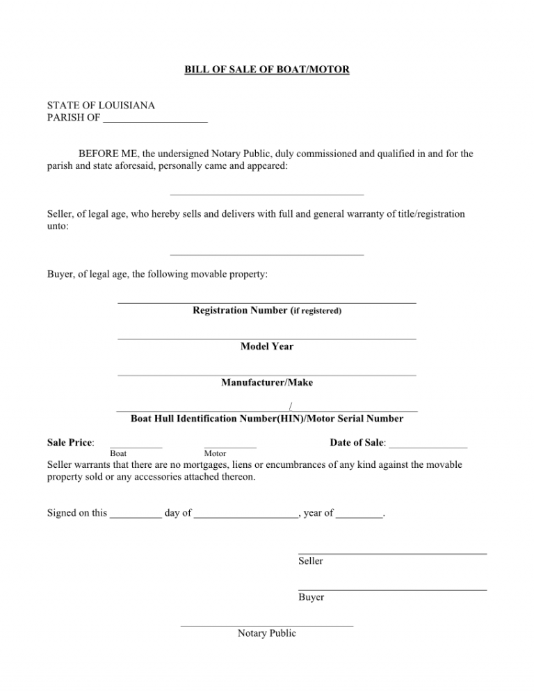 Free Louisiana Boat Bill of Sale Form - Download PDF | Word