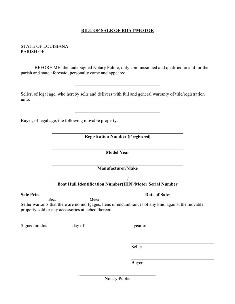 template bill of sale louisiana