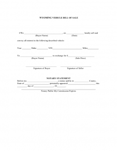 Free Wyoming Vehicle Bill of Sale Form - Download PDF | Word