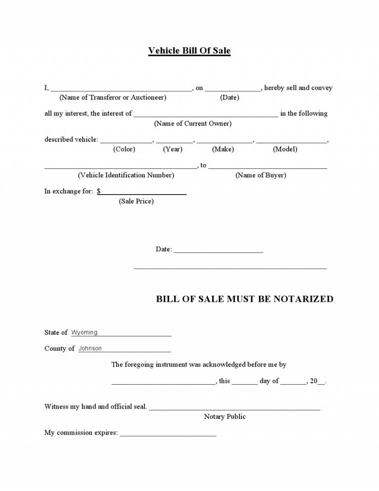 Free Wyoming Bill of Sale Forms - Download PDF | Word