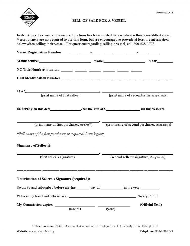 Boat Bill of Sale - Printable Bill of Sale