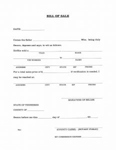 Free Tennessee Vehicle Bill of Sale Form - Download PDF | Word