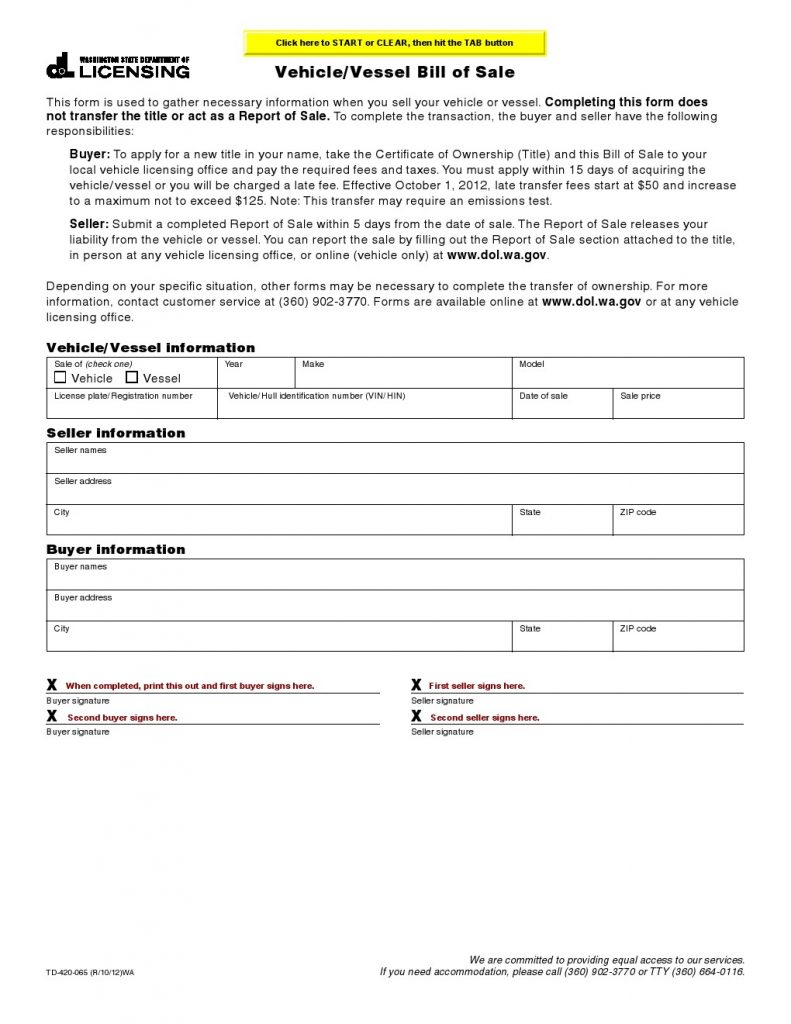 washington state department of licensing vehicle bill of sale